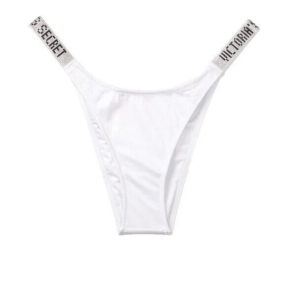 NWT Victoria's Secret SWIM RHINESTONE SHINE STRAP BRAZILIAN BIKINI BOTTOM XS - Picture 2 of 4
